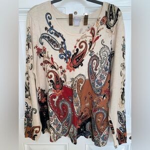 Chico's Multicolor Paisley Long Sleeve Sweater